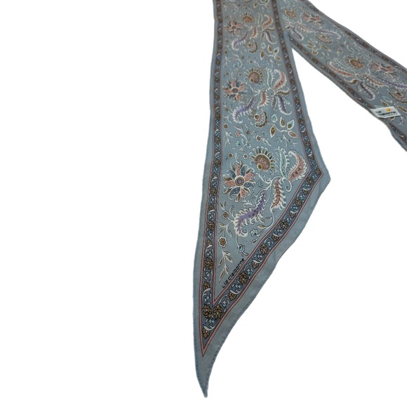 Liz Claiborne Japan 100% Silk Scarf 🇯🇵 – Dusty Blue Paisley Floral - Picture 6 of 11
